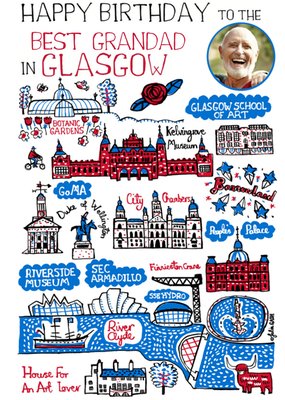 Vibrant Collage Illustration Of Glasgow Photo Upload Birthday Card