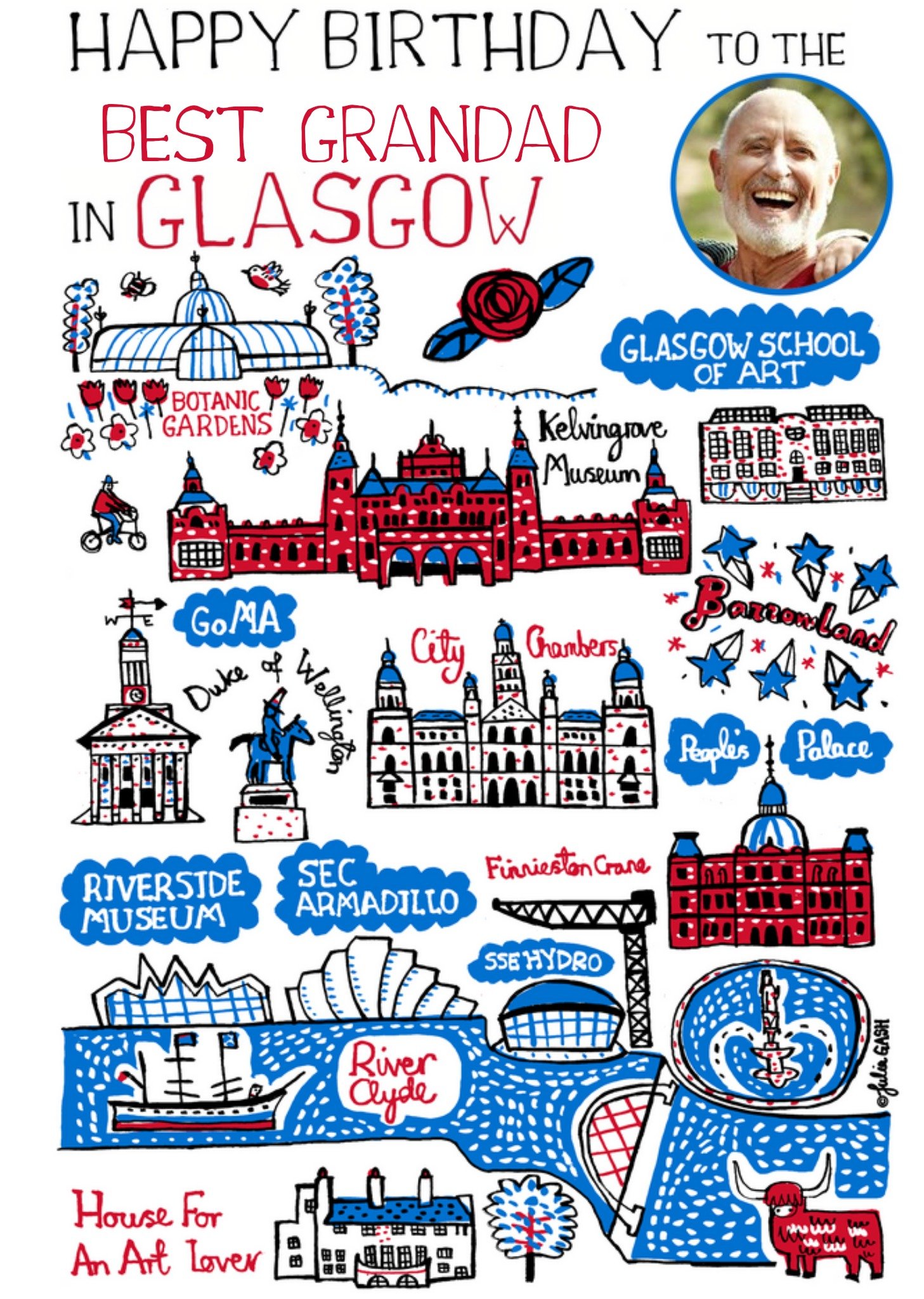 Moonpig Vibrant Collage Illustration Of Glasgow Photo Upload Birthday Card Ecard