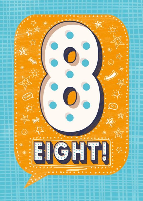 Blue And Orange Patterned 8th Birthday Card