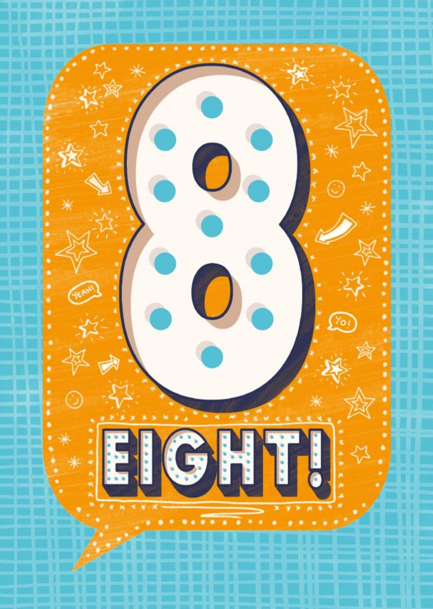 Blue And Orange Patterned 8th Birthday Card Ecard