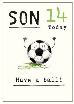 Illustration Of A Football Character Have A Ball Son's Birthday Card