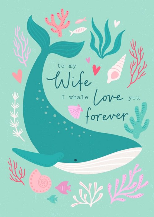 Illustration Of A Blue Whale Surrounded By Coral Valentines Day Card