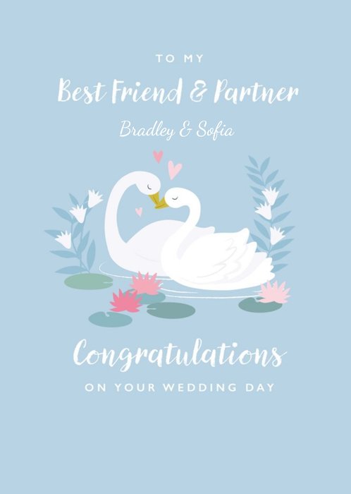  Blue Swan Wedding Congratulations Card