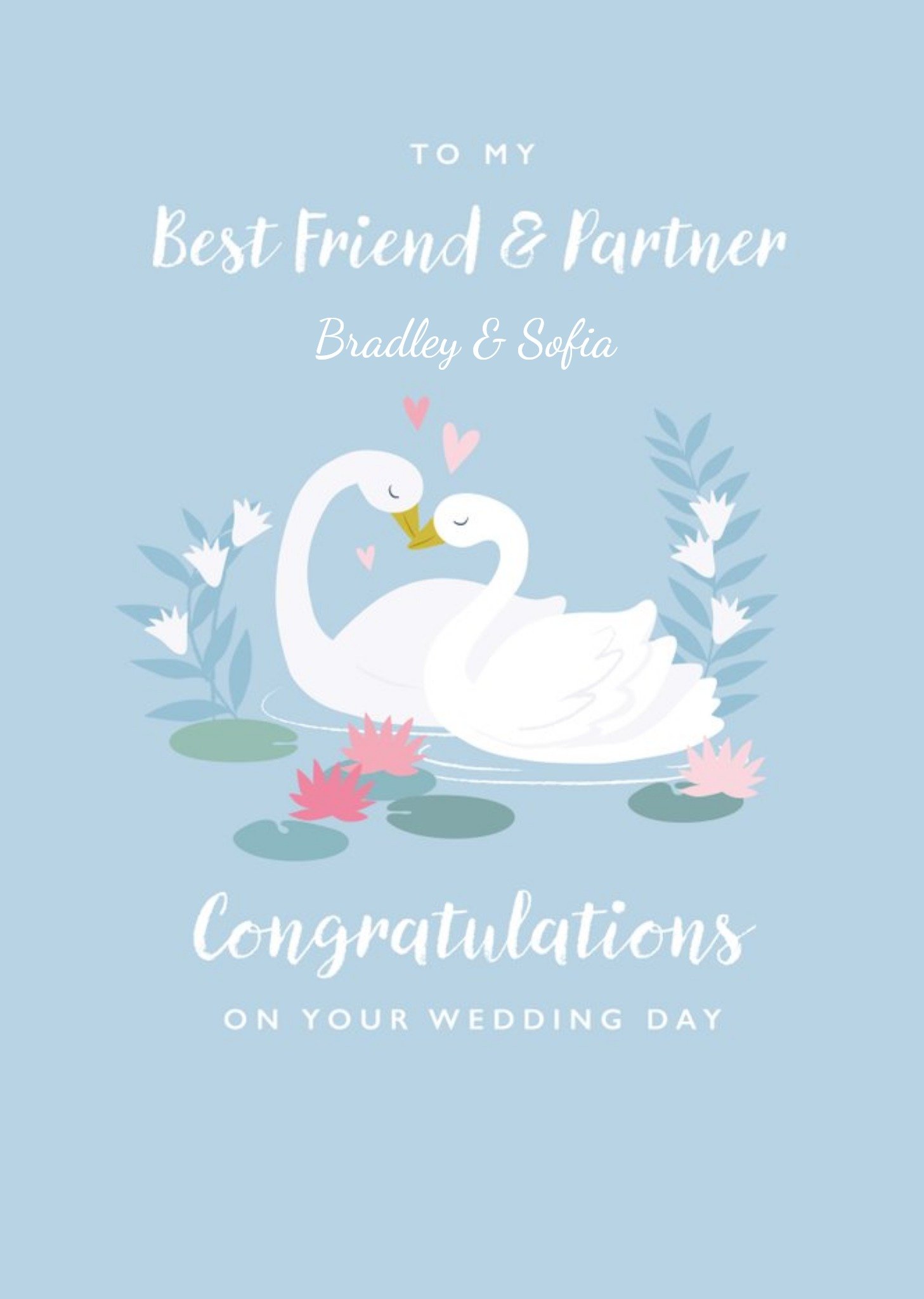 Blue Swan Wedding Congratulations Card