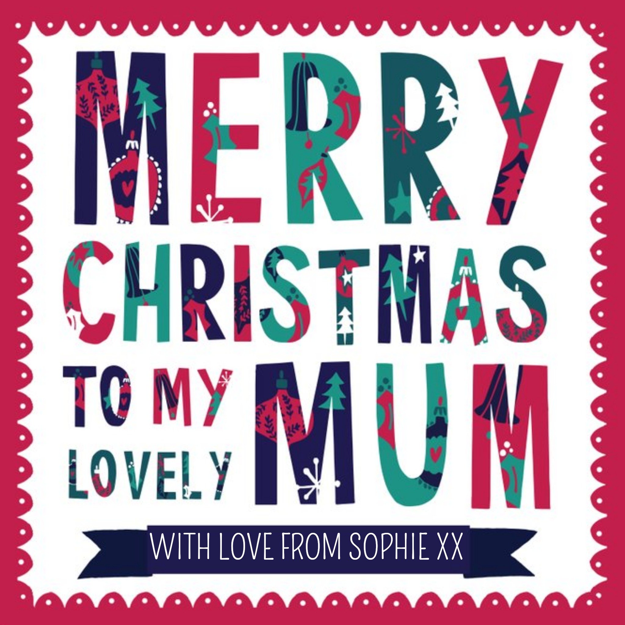 Hullabaloo Merry Christmas To Mum Personalised Card, Square