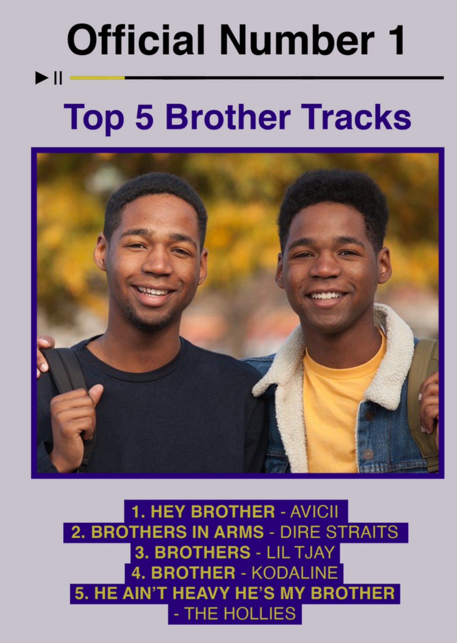 Icial Charts Number 1 Top 5 Brother Tracks Photo Upload Birthday Card Ecard