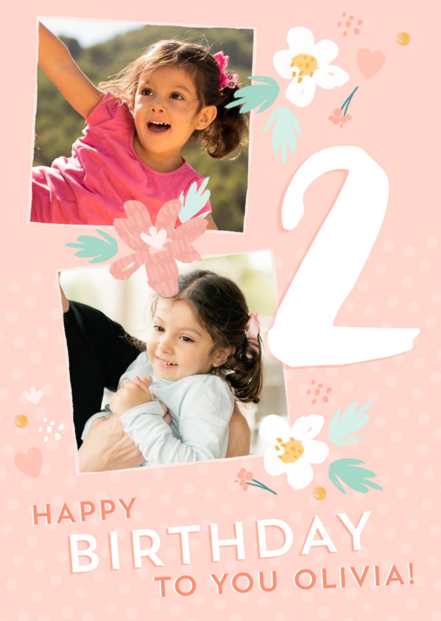 Modern Illustrated Photo Upload 2nd Birthday Card Ecard