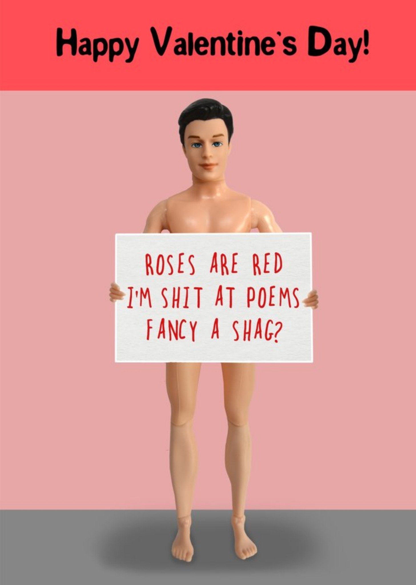 Go La La Roses Are Red Naked Doll Funny Rude Valentine's Card, Large