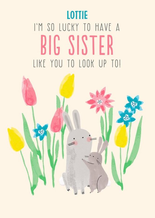 Editable Big Sister Bunnies Card
