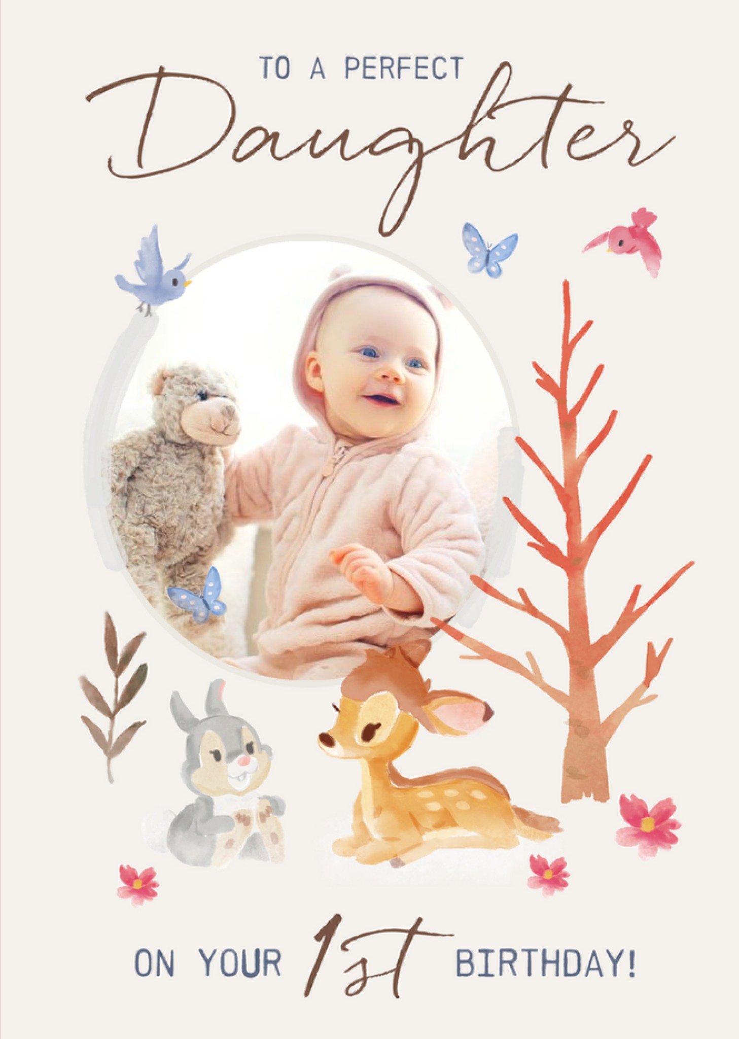 Disney Bambi Photo Upload Birthday Card To A Perfect Daughter On Your 1st Birthday Ecard