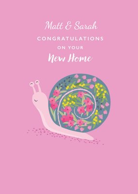 Cute Illustration Of A Snail With Its Shell Decorated In Floral Art New Home Congratulations Card