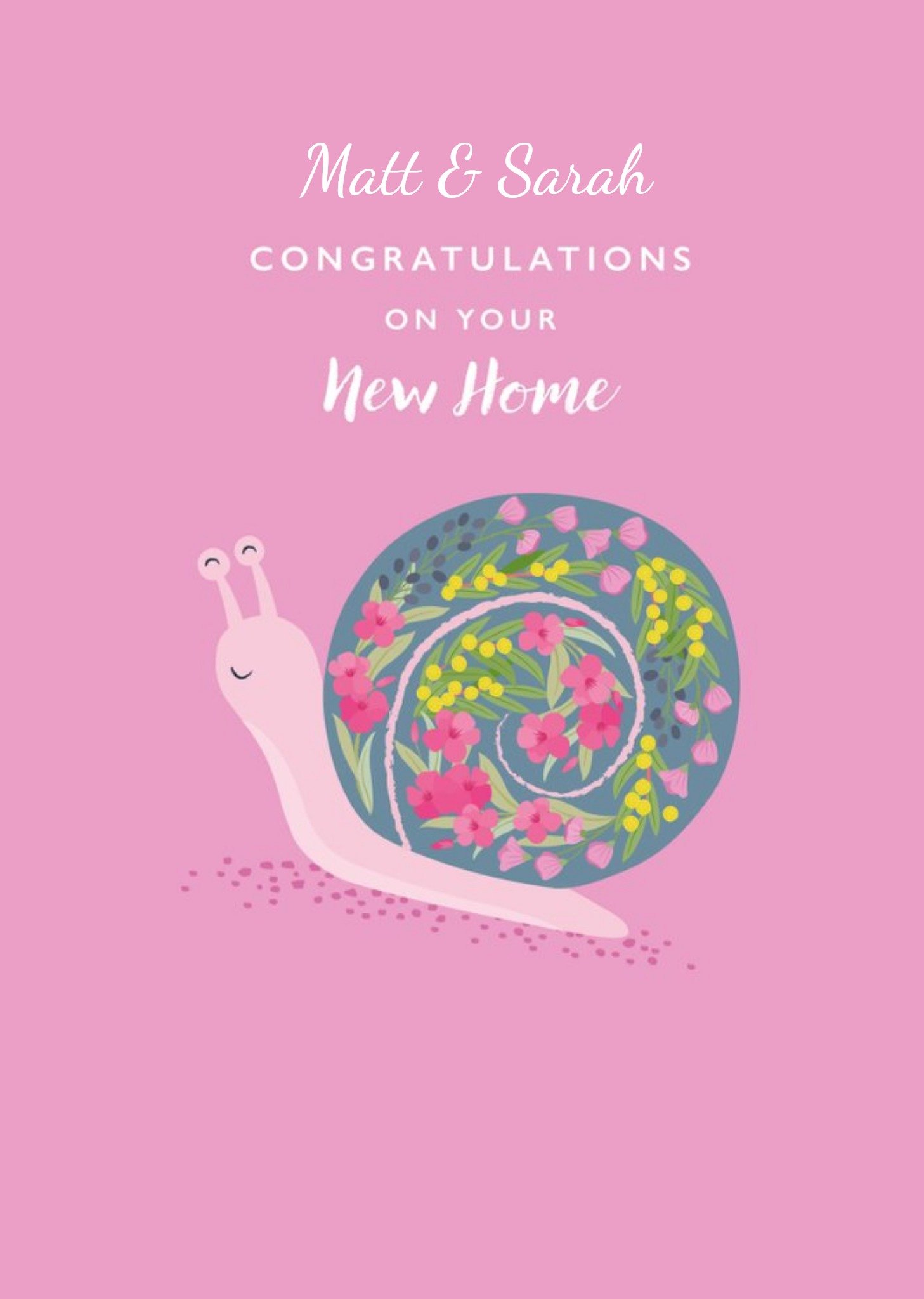 Cute Illustration Of A Snail With Its Shell Decorated In Floral Art New Home Congratulations Card