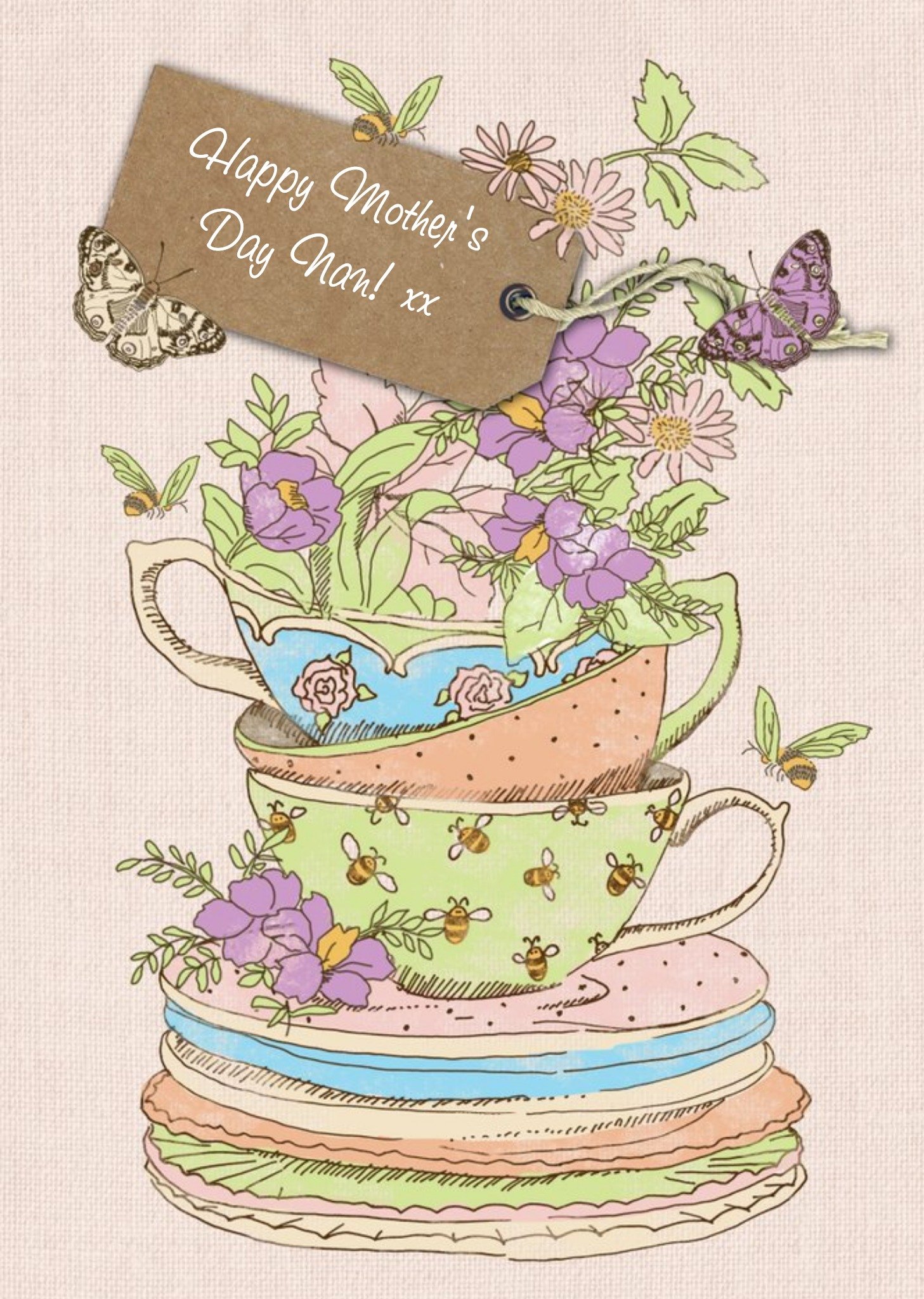 Moonpig Teacup Stack Personalised Happy Mother's Day Card For Nan Ecard