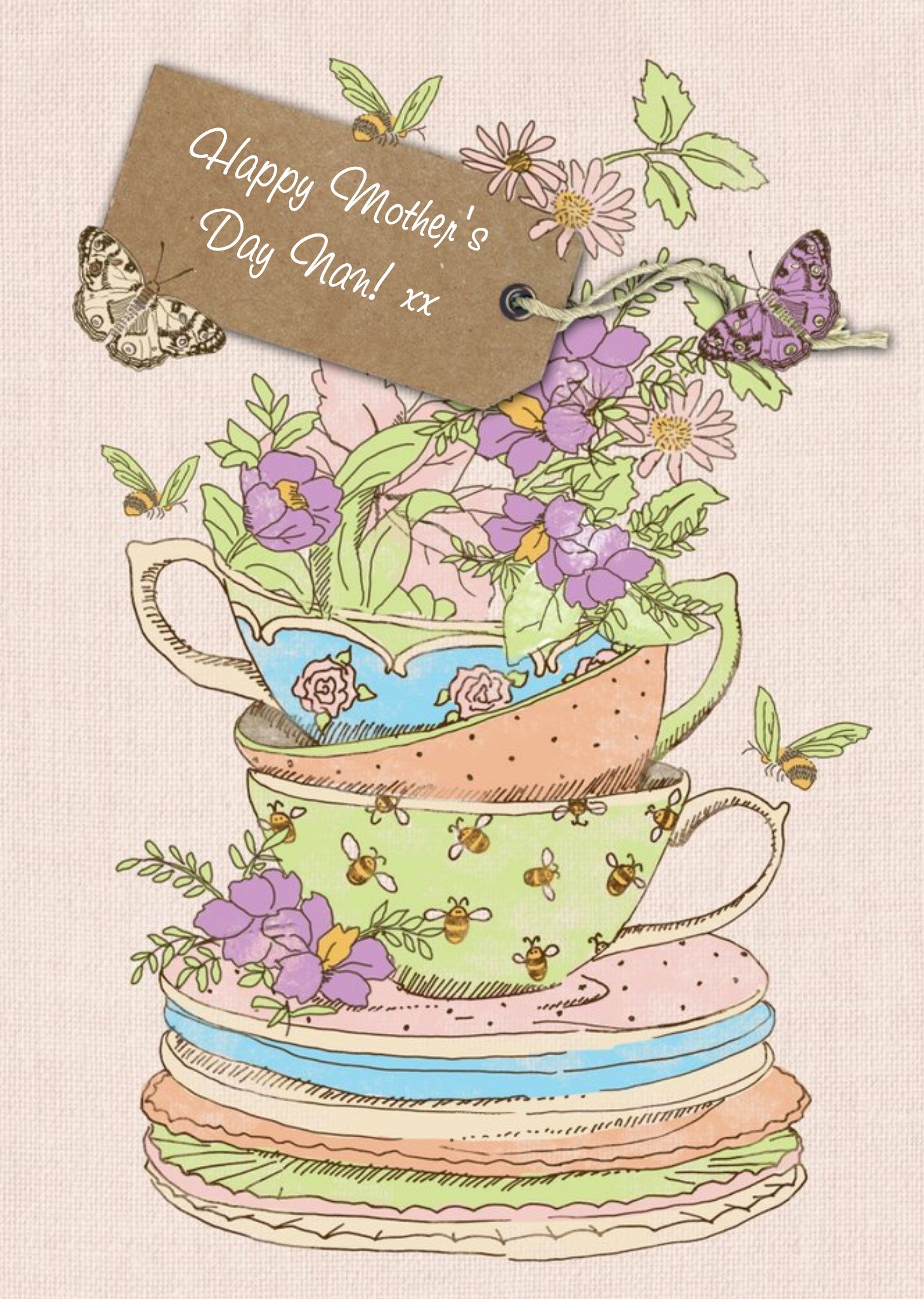 Teacup Stack Personalised Happy Mother's Day Card For Nan Ecard