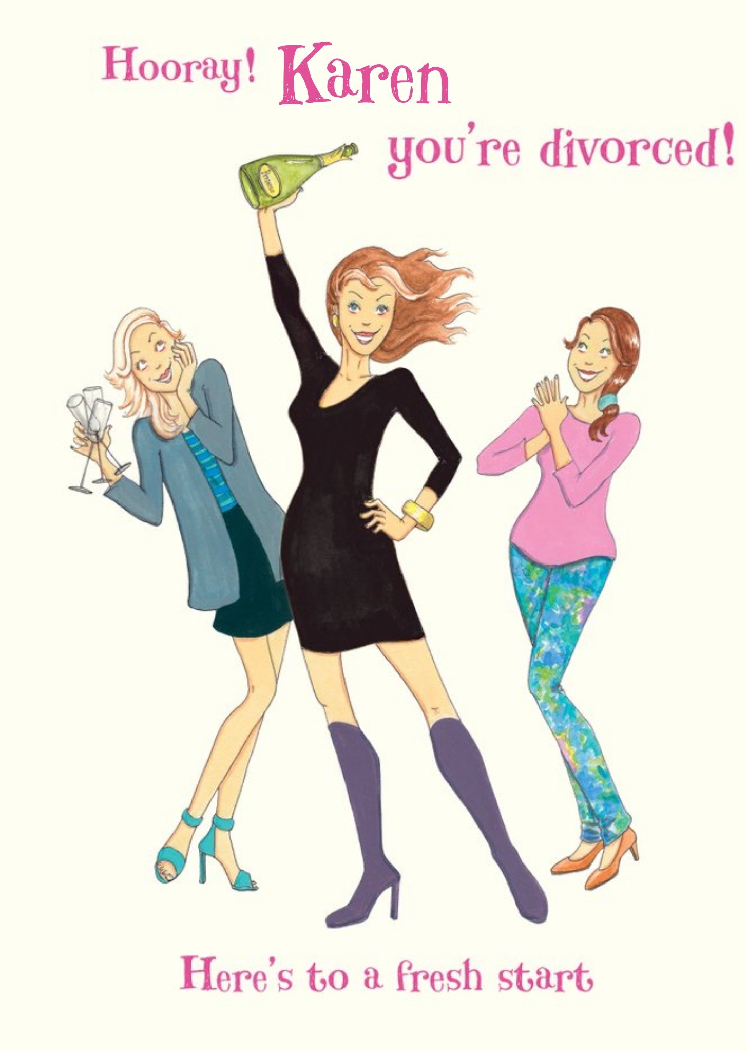 Illustration Of Three Ladies Celebrating You're Divorced Congratulations Card Ecard