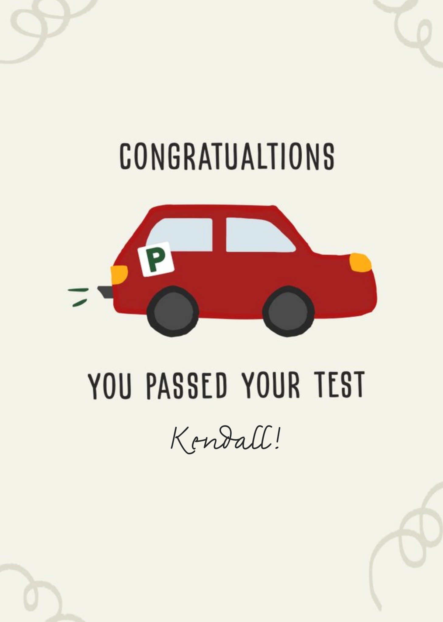 Illustration Of A Car Congratulations You Passed Your Test Card Ecard