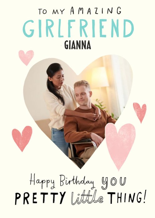 Heart shaped photo upload Girlfriend Birthday Card  