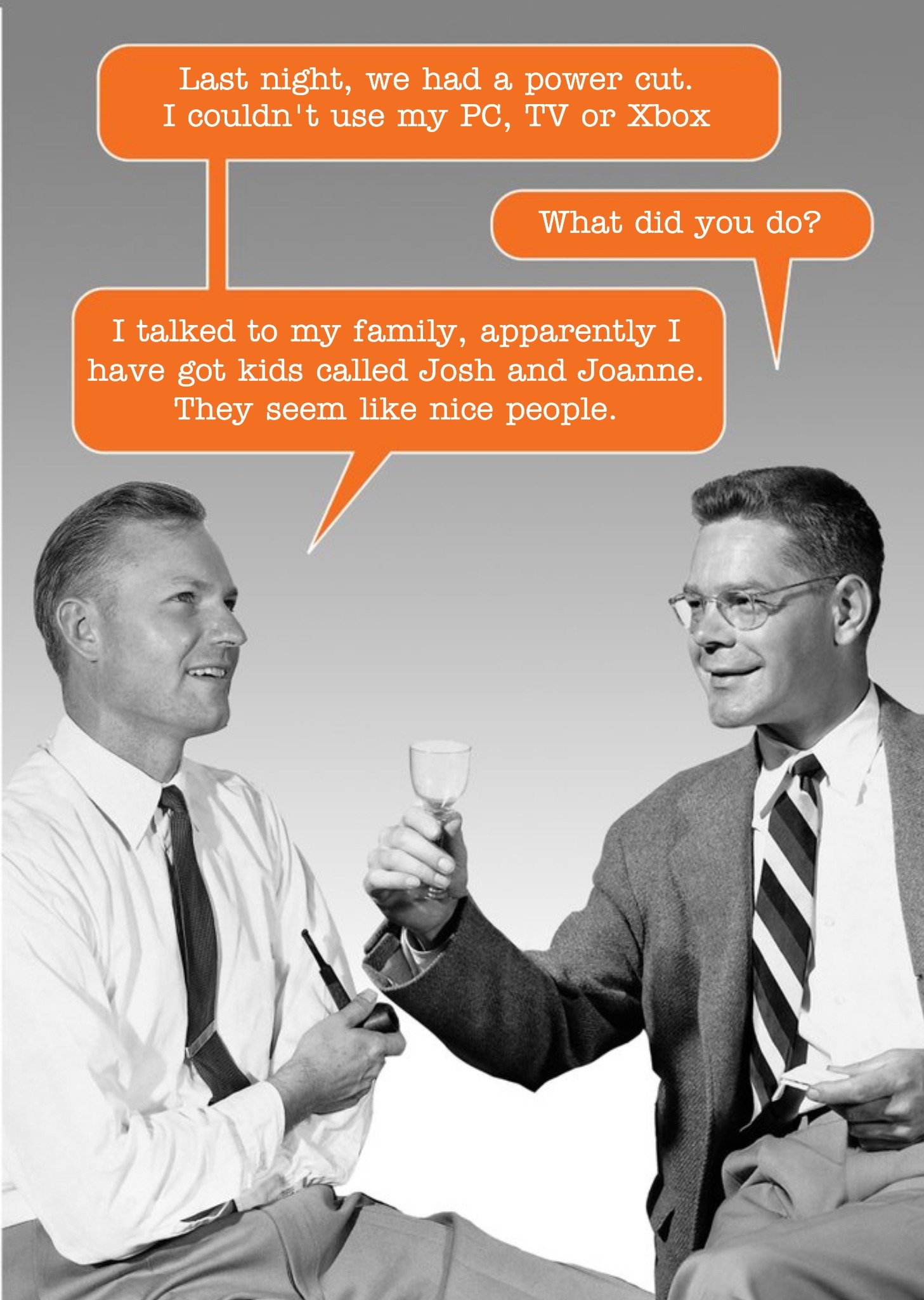 Moonpig Retro Men Drinking Funny Caption Card, Large