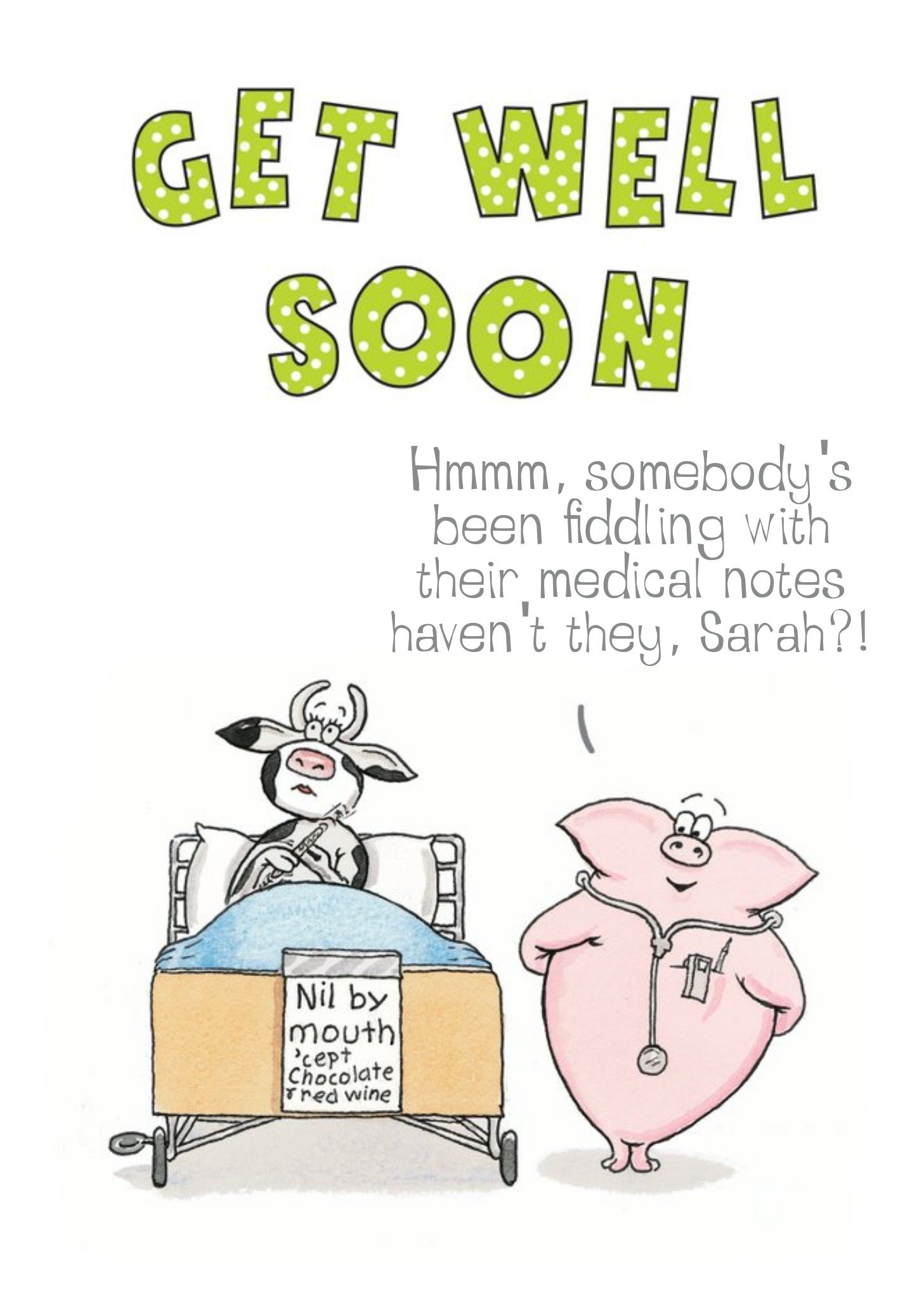 Moonpig Cow And Pig Cartoon Funny Personalised Get Well Soon Card, Large