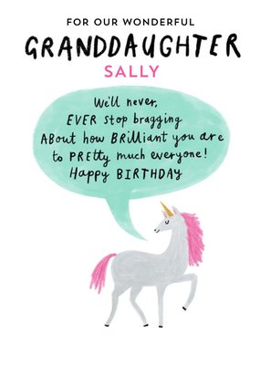 Cute illustrative typographic unicorn Granddaughter Birthday Card  