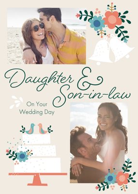 Typographic Floral Design Daughter And Son In Law On Your Wedding Day Photo Upload Card