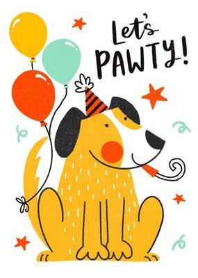 Bright Illustration Of A Party Dog. Let's Pawty! Card