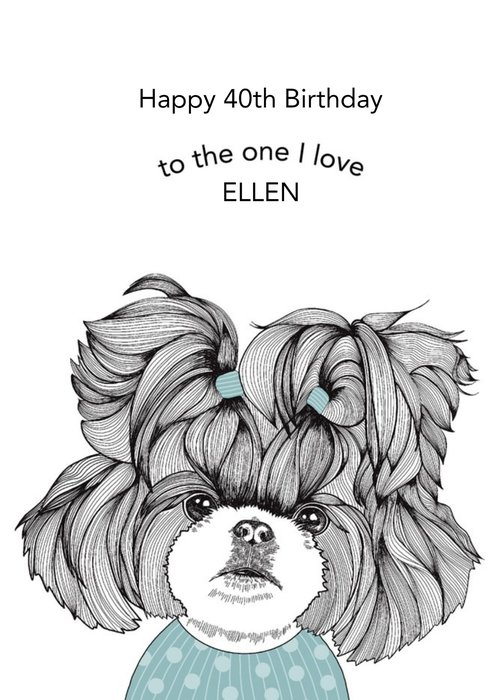 Blue Shih Tzu Dog Illustrated Birthday Card