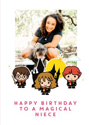 Harry Potter Ron Weasley Hermione Granger cartoon card - Happy birthday Niece photo upload card