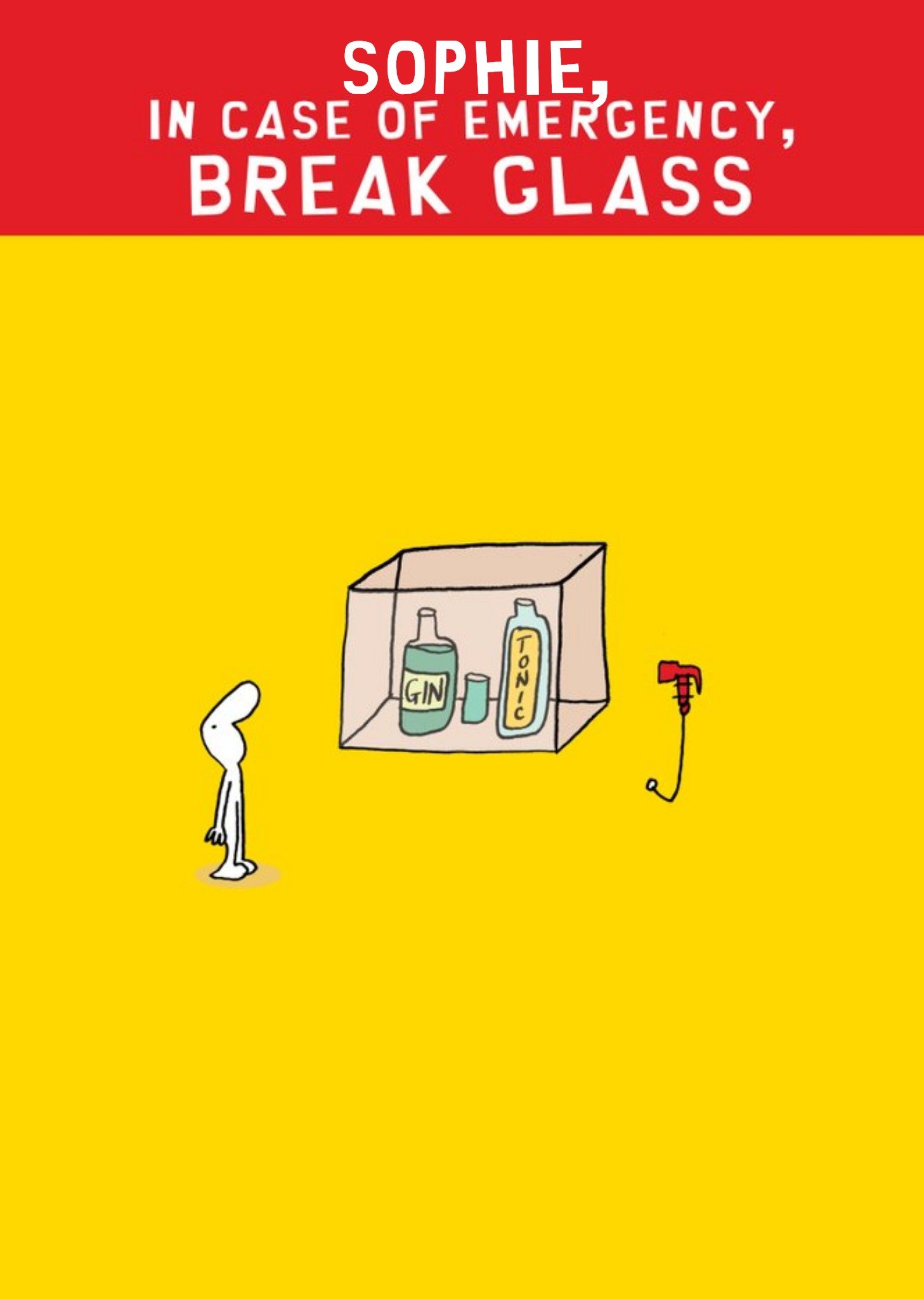 Illustration Of A Character With A Break Glass Emergency Box Filled With Gin And Tonic Birthday Card Ecard