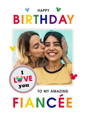 Disney Mickey and Minnie Mouse To My Amazing Finacée Photo Upload Birthday Card