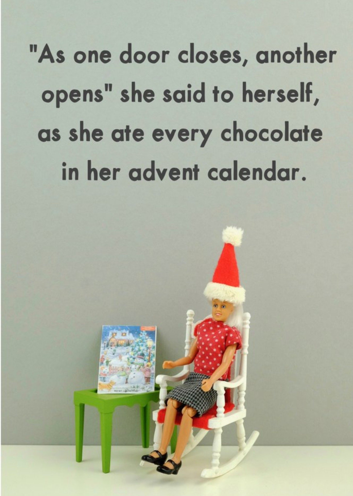 Bold And Bright Funny Dolls As One Door Closes Christmas Card