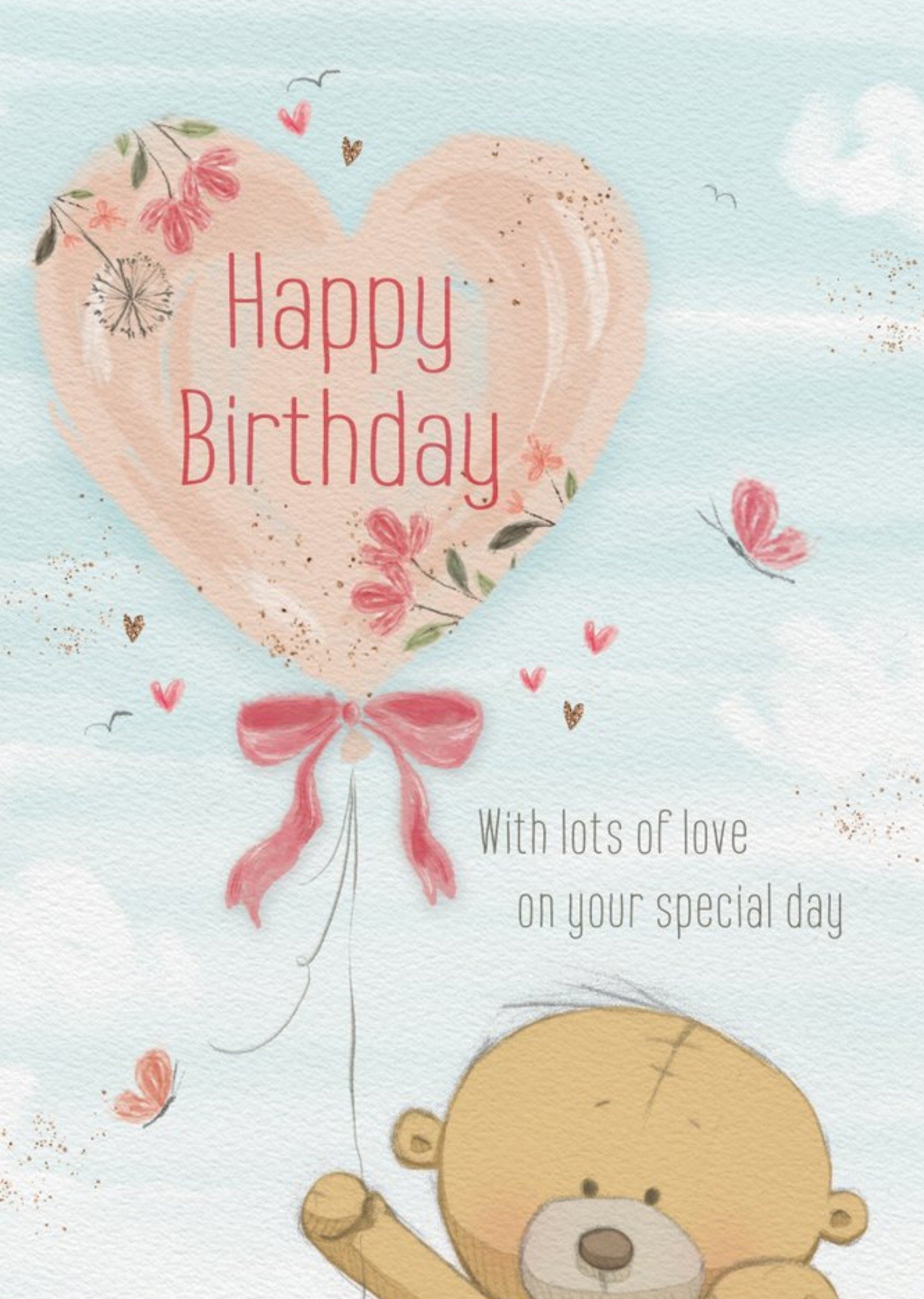 Moonpig Cute Uddle Heart Balloon Birthday Card, Large