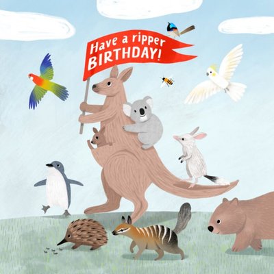 Cat MacInnes Illustration Animals Typography Australia Birthday Card