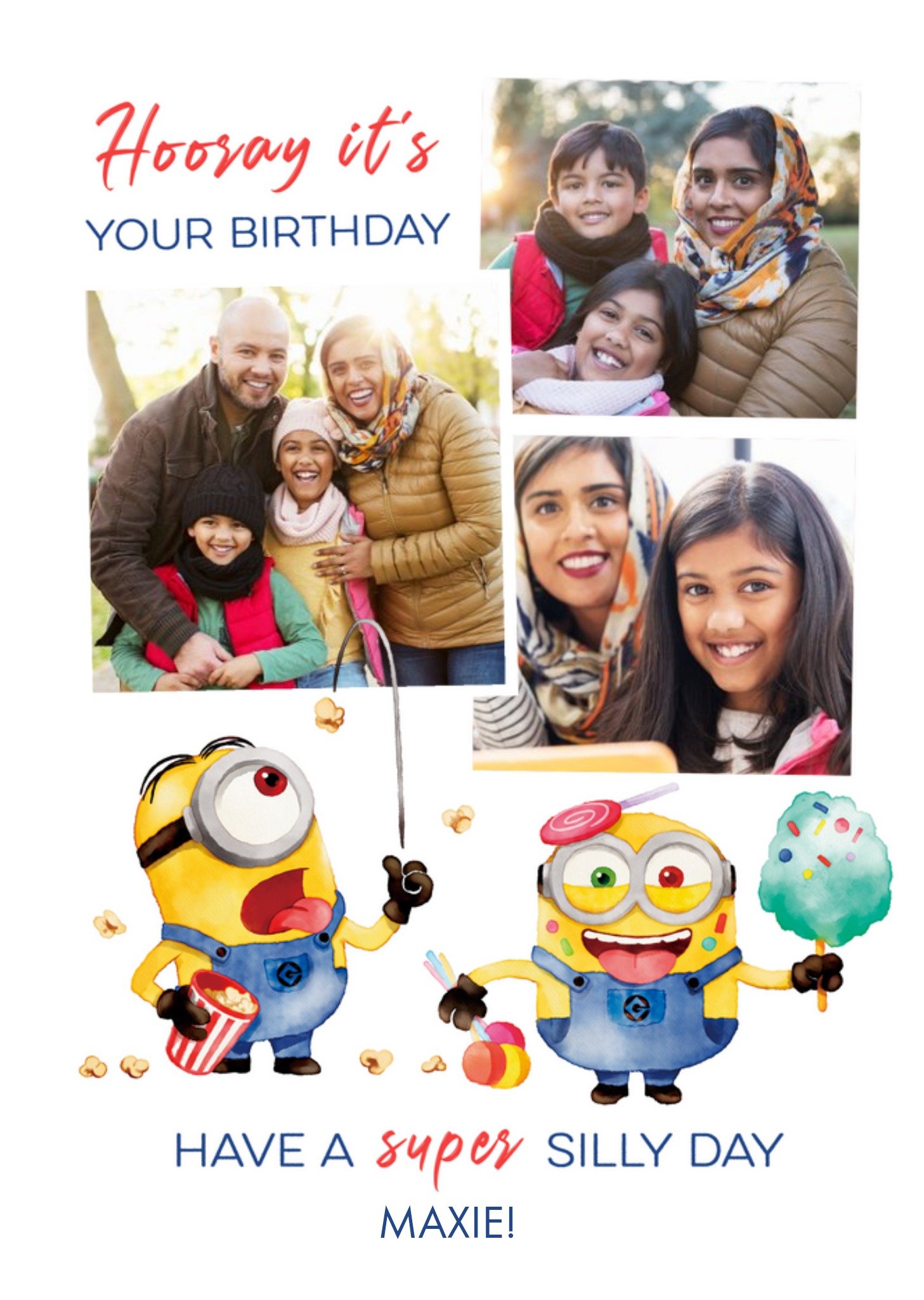 Despicable Me Minions Have A Super Silly Day Photo Upload Birthday Card, Large