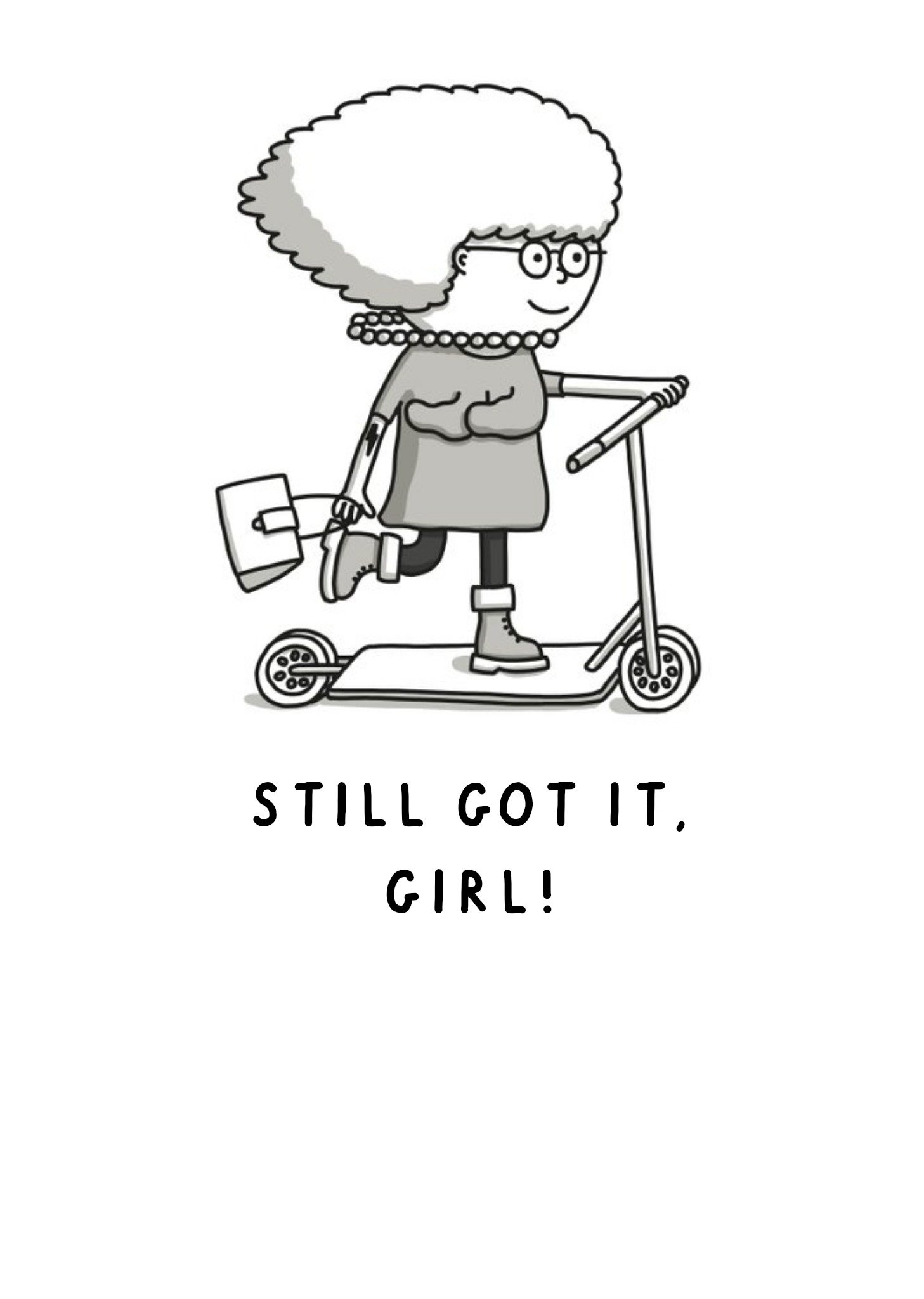 Illustration Of An Elderly Woman On A Scooter Still Got It Thinking Of You Card