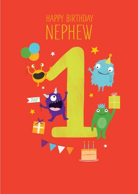 Nephew's 1st Birthday Monster Illustrations Card