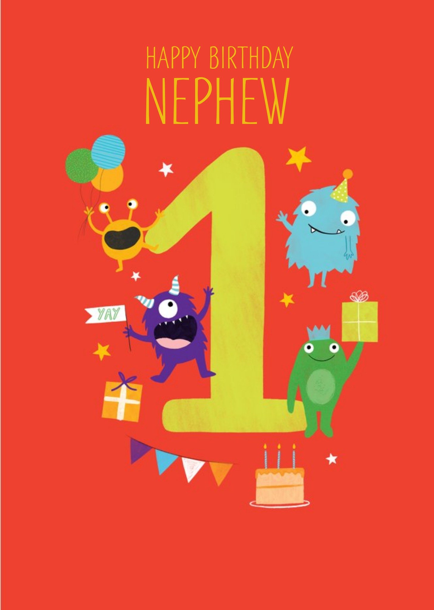 Moonpig Nephew's 1st Birthday Monster Illustrations Card, Large