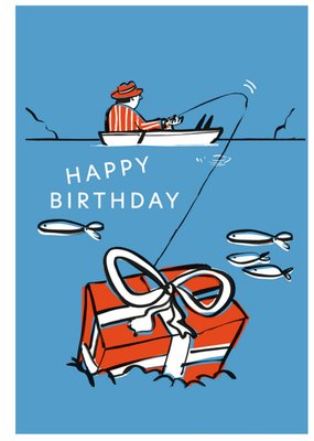 Funny Side Up Illustrated Fishing Colourful Dad Birthday Card