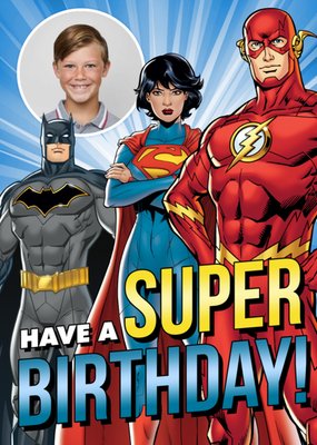 Justice League Photo Upload Super Birthday Card