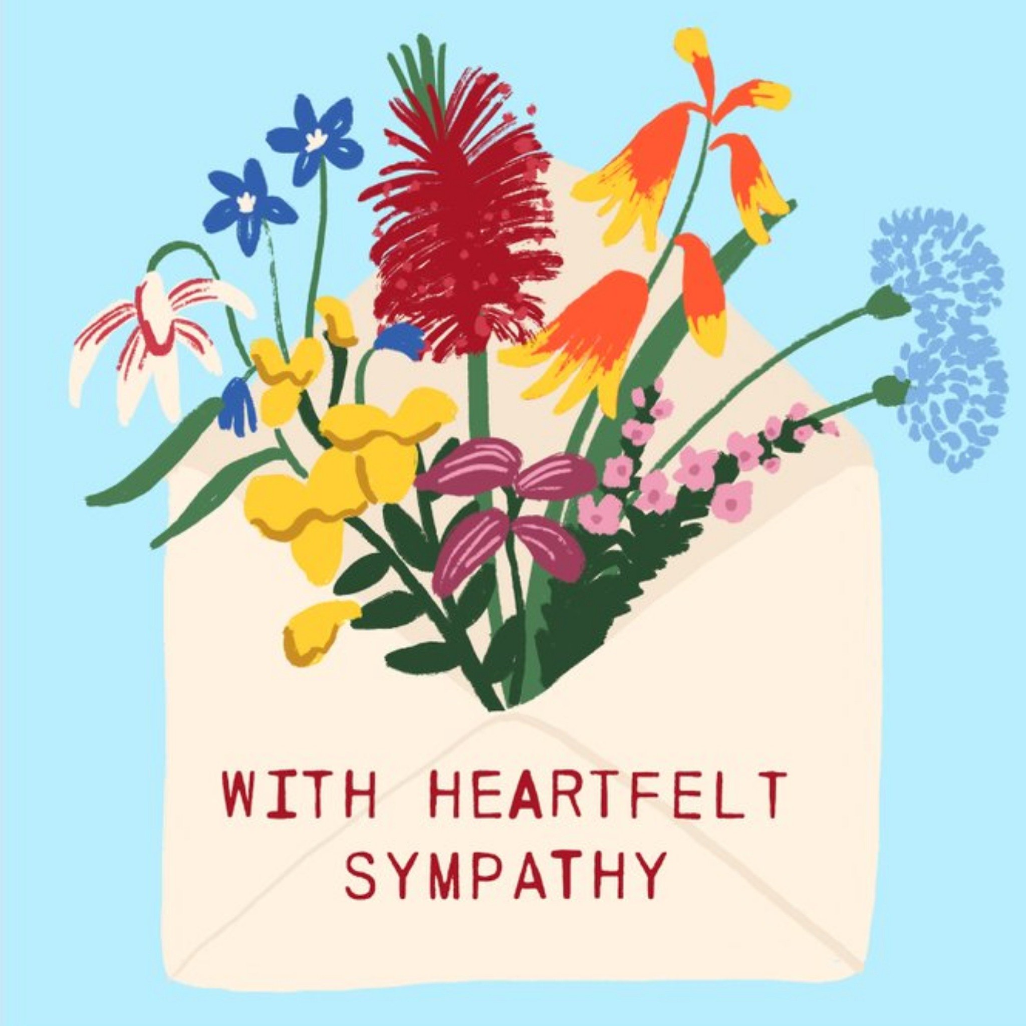 Moonpig Illustration Of Flowers In An Envelope Sympathy Card, Large