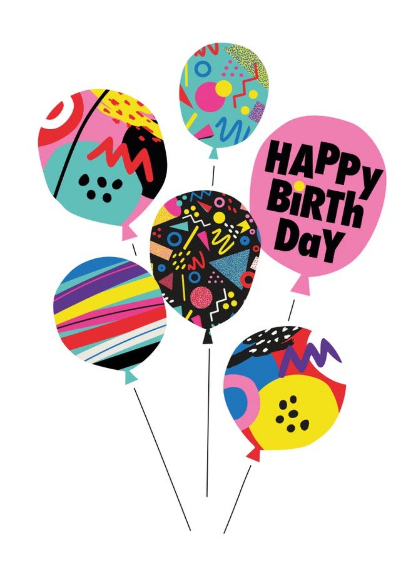 Moonpig Retro Design Happy Birthday Balloons Card, Large