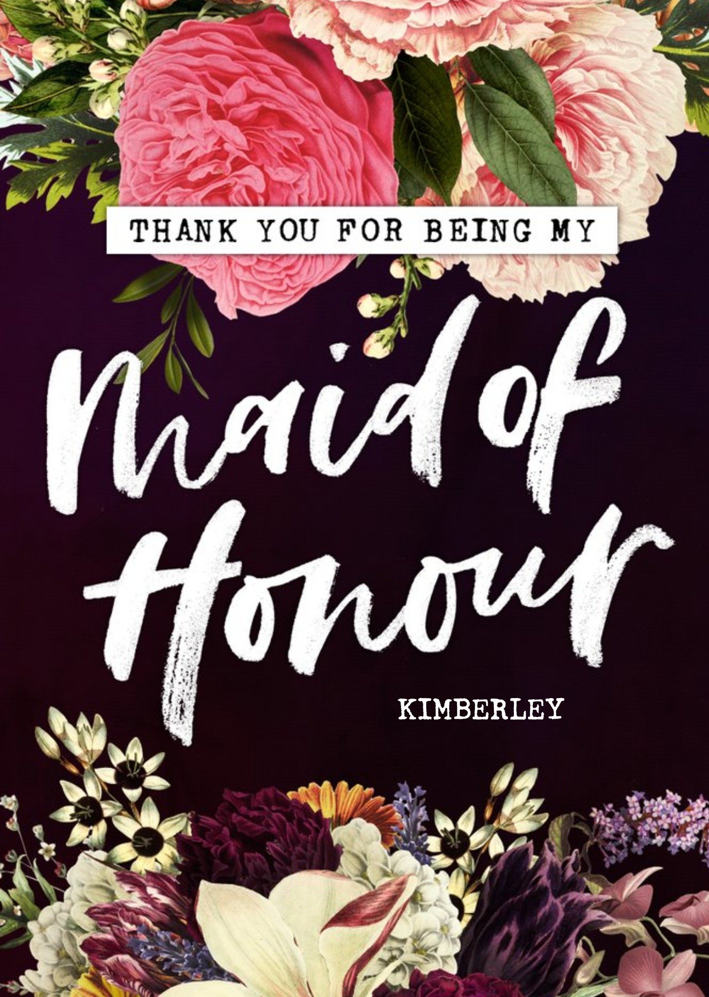 Moonpig Belles Fleurs Floral Maid Of Honor Personalised Card Ecard