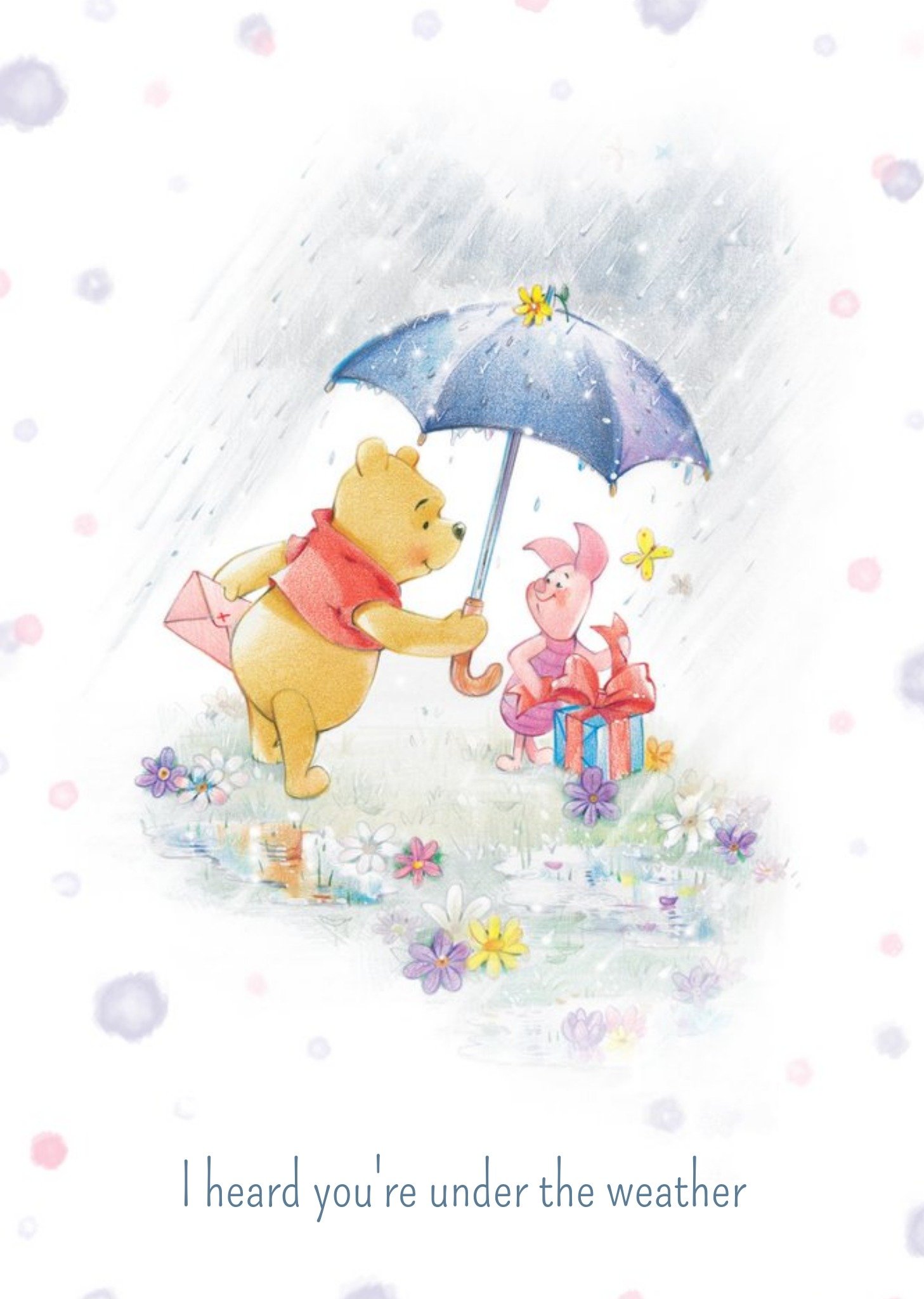 Disney Winnie The Pooh And Piglet Umbrella Personalised Get Well Soon Card Ecard