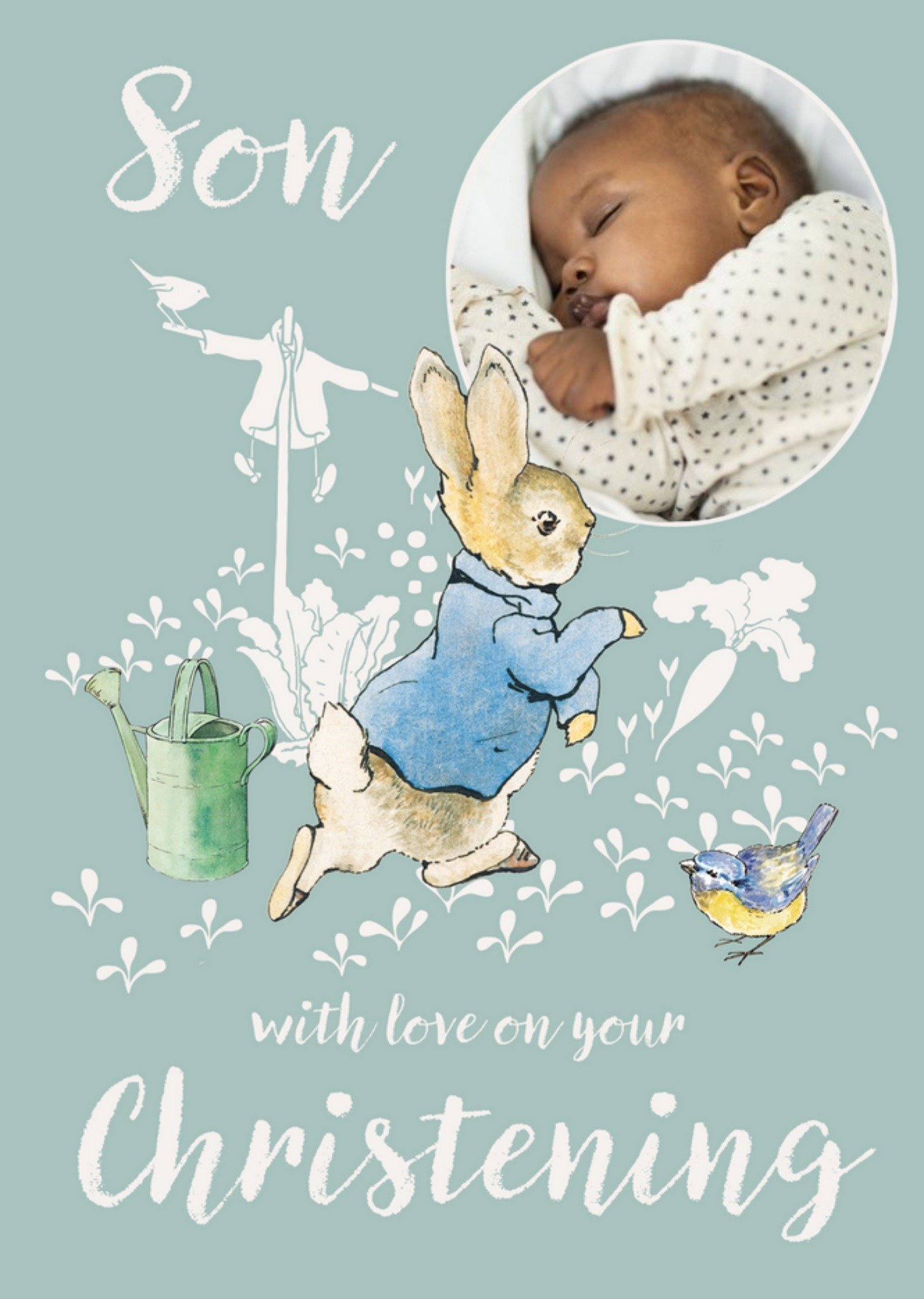 Peter Rabbit Illustration Son Christening Photo Upload Card Ecard