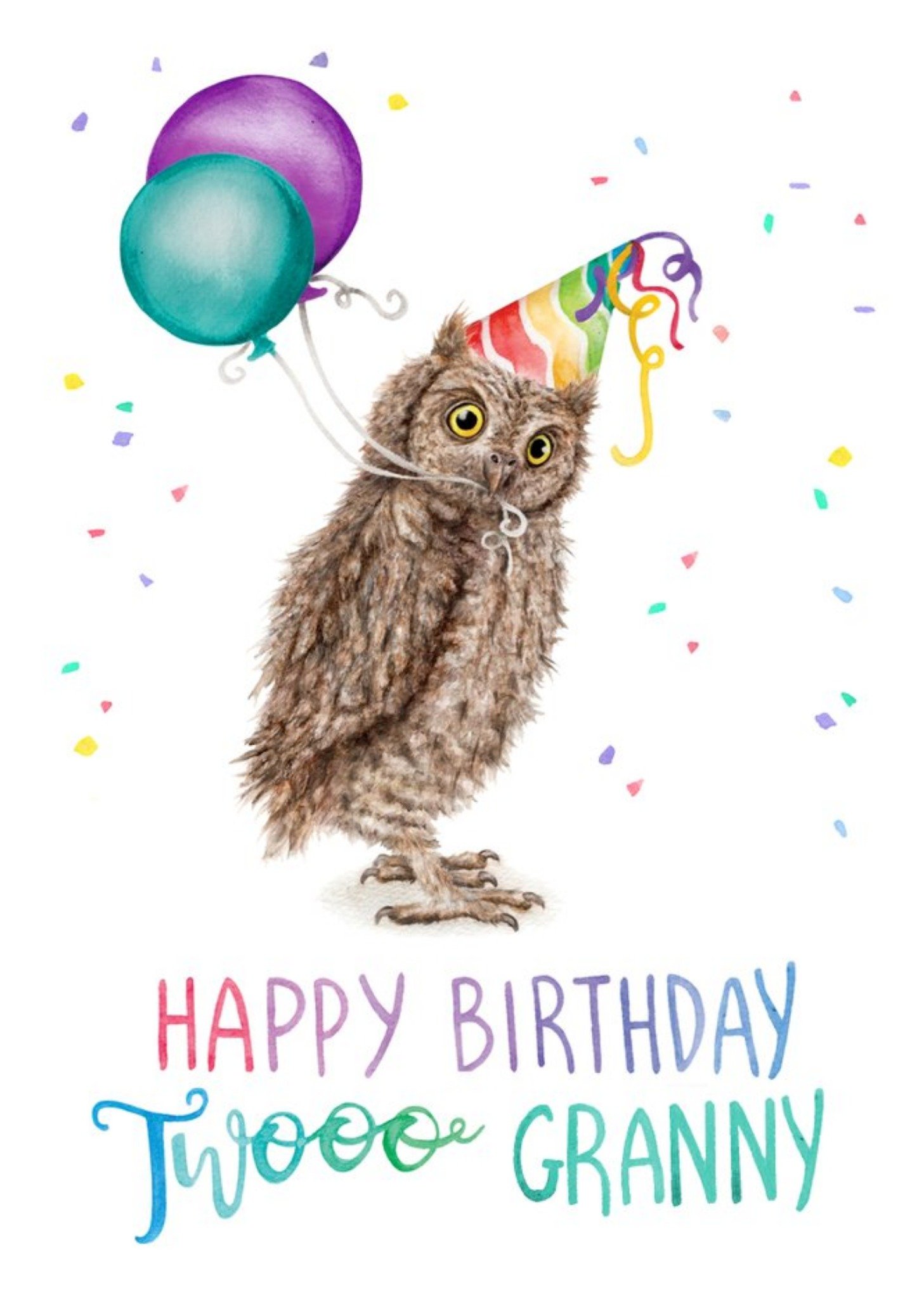 Moonpig Illustration Owl Happy Birthday Twooo Granny Card, Large