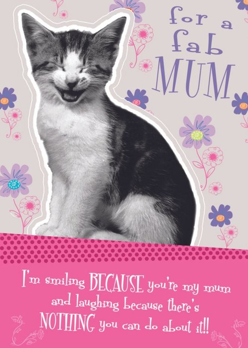 For a Fab Mum Smiling Cat Personalised Card