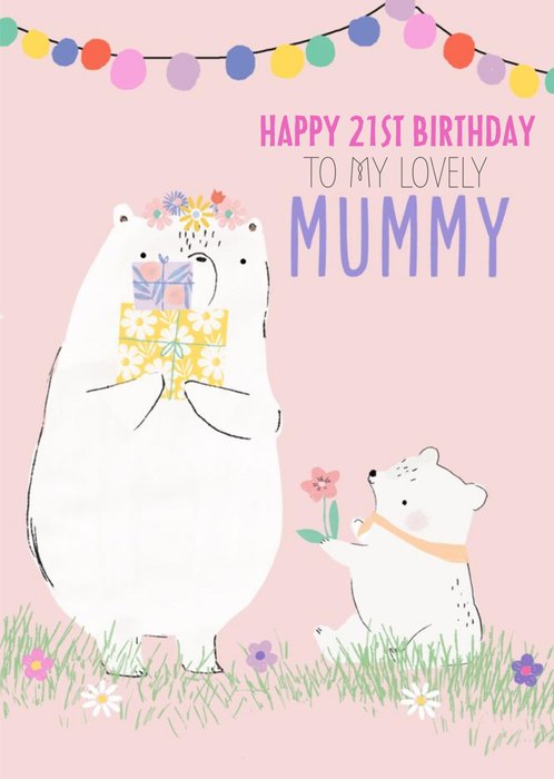 Cute illustrative bears Happy 21st Mummy Birthday Card  