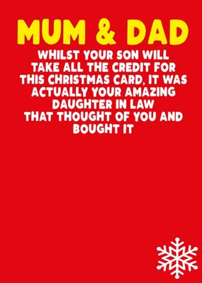 Mum and Dad In Law Daughter Funny Christmas Card