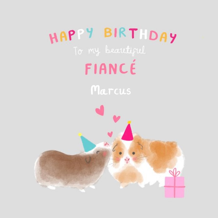 Cute Guinea Pigs Customisable Fiance Birthday Card