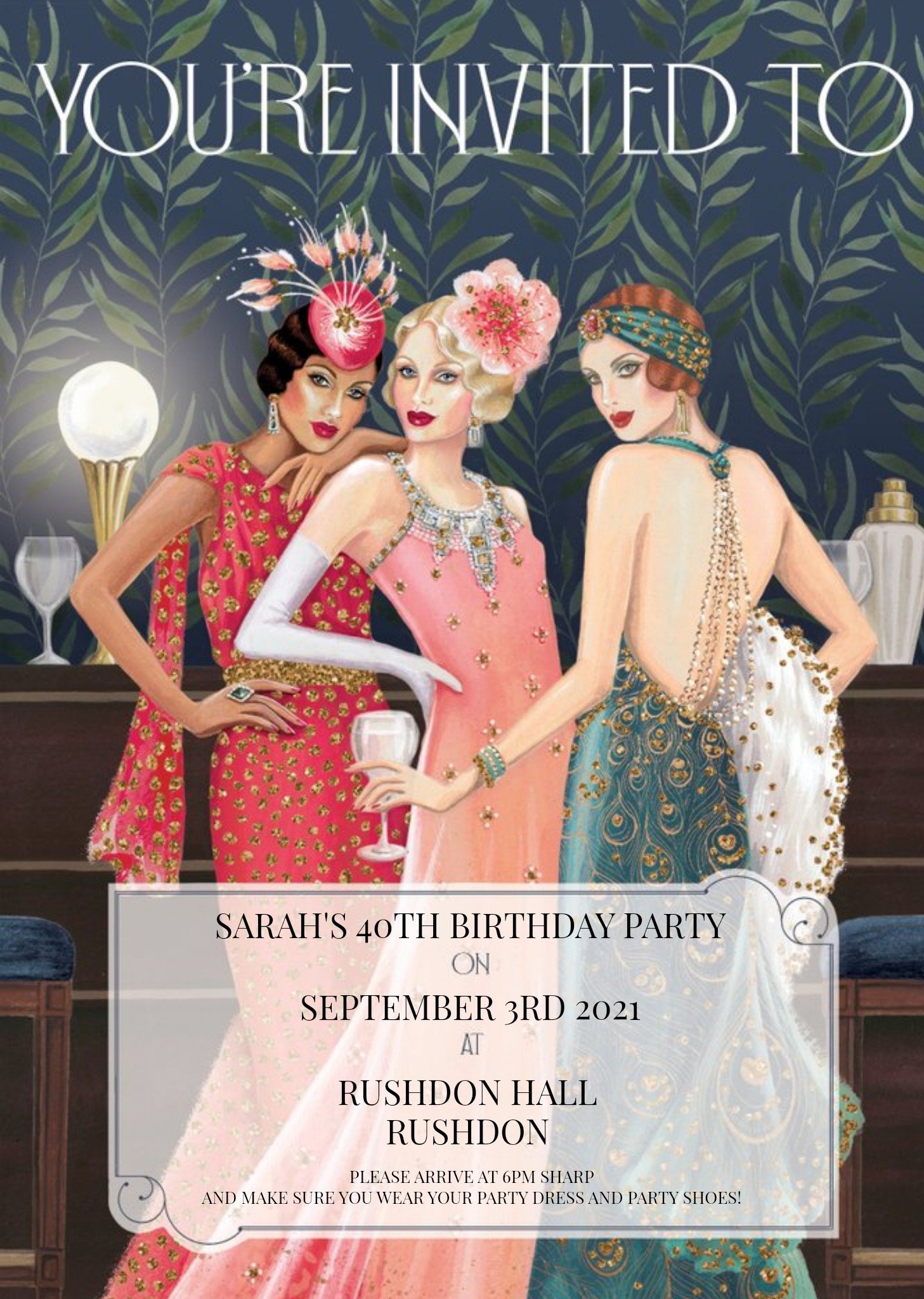 Moonpig Clintons Elegant 20's Birthday Party Invite, Standard Card
